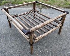 Table Basse Rotin Ancien Vintage Design Cuir Salon 1980 Sans Verre