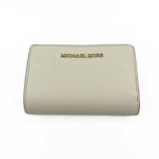 Portefeuille compact à deux volets Michael Kors en cuir blanc