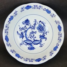 Joli SALADIER GRANDE COUPE porcelaine CRISTAL DE PARIS décor OIGNONS BLEUS 23cm