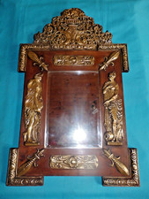 MIROIR ANCIEN A FRONTON GLACE BISEAUTEE EMPIRE DEBUT XIX VENITIENNE ? sculptures