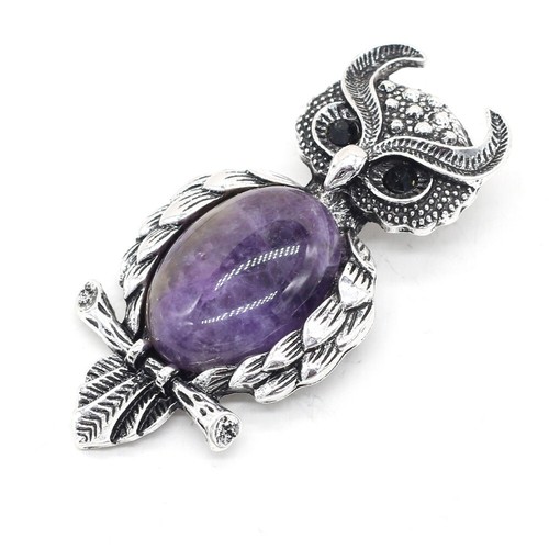 Broche hibou pierre naturelle - ,