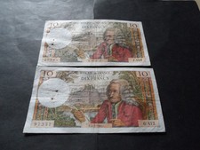 France: lot de 2 billets 10 francs voltaire 1968/1971