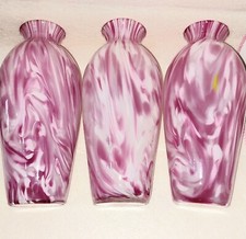 Vintage Art Home Decor 3 Pink Vase Set Blown Glass Lot Sjip International 