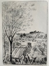 Jean Frelaut gravure eau forte etching Le Printemps Spring Bretagne Chaumière
