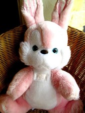 doudou peluche lapin tartine et chocolat rose blanc 40/ 49CM etat kom 9 vintage