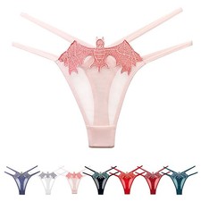 Culotte string femme sexy à fines bretelles et tulle transparent creux