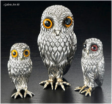 Service à Condiments CHOUETTES en Argent massif - Moutardier, Salière, Poivrière