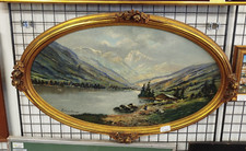 HUILE sur BOIS LAC MONTAGNE