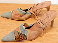 BATA CHAUSSURE DAME à talon ESCARPIN LACET taille 39 cuir CUIR DAIM JEANS CROCO