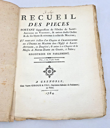 Recueil des pièces ordre - -,