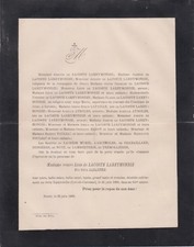 *1888 Faire-part décès Mme Léon de LACOSTE LAREYMONDIE née Odéa LABARTHE