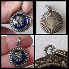 Ancien Pendentif Argent Massif Émaillé & Marcassite 6,2 g - 20 mm Bijoux Vintage