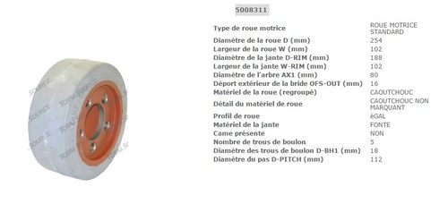 Roue motrice caoutchouc non - motrice,