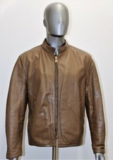 Blouson Café Racer motorcycle cuir marron glacé vintage 70s 46US 54EUR taille XL