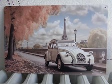TOLE METAL CITROEN 2 CC TOUR EFFEIL 20 X 30 CMS NON PLAQUE EMAILLEE ANCIENNE