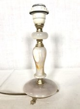 Ancien Pied De Lampe En Onyx Marbre, Et Details Métal Laiton, Vintage