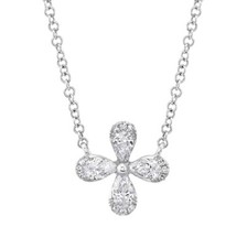 Diamant Collier Pendentif Fleur 14K or Blanc Poire Coupe 0.37CT Naturel Certifié