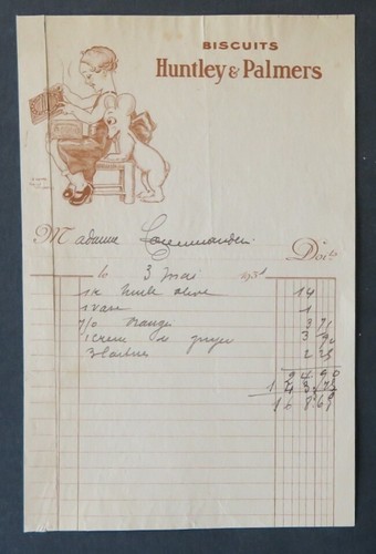 Facture 1931 biscuit huntley - huntley, &