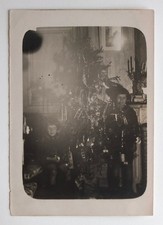 Enfants posent sapin Noel étrange lumière - Photo ancienne snapshot