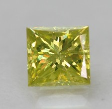 0.21 Carat Canari Jaune VS2 Princesse Naturel Amélioré Diamant 3.32X3.16mm Vidéo