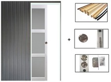 Porte Coulissante Kenya Blanc Vitrée H204 X L93 + Systeme Galandage Et Kit Finit