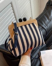 Sac Bleu Marine Et Beige A Bandoulière Fourre Tout Femme En Paille