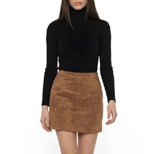Mini jupe en faux daim marron
