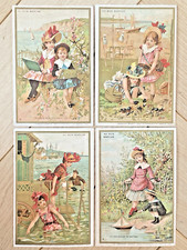 Lot de 4 Chromos Au Bon Marché Bord de mer Bateau Le bain pêche aux moules