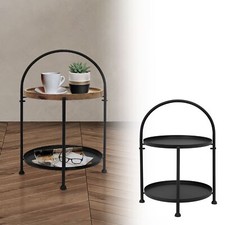 Table basse rond 2 niveaux noir mat/marron métal/bois table d'appoint Ø 30/35 cm