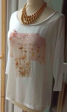 t-shirt manches 3/4 blanc fleurs brillants :: breal :: taille 44