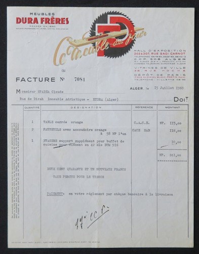 Facture alger 1960 meuble dura - meuble,