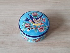 LONGWY Bonbonnière à décor d'oiseau branché et de fleurs stylisées - Circa 1950