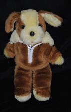 Peluche doudou chien AVON brun marron rouge rayé blouson amovible 32 cm TTBE