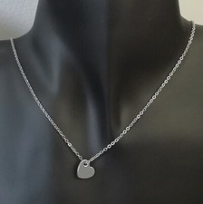 COLLIER ARGENTE 40,6cm PENDENTIF COEUR 10x10mm ACIER INOX HYPOALLERGENIQUE