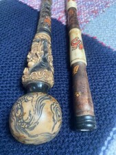 rare canne de collection Vietnam / en résine / bois / corne  de mouflon / 98 cm