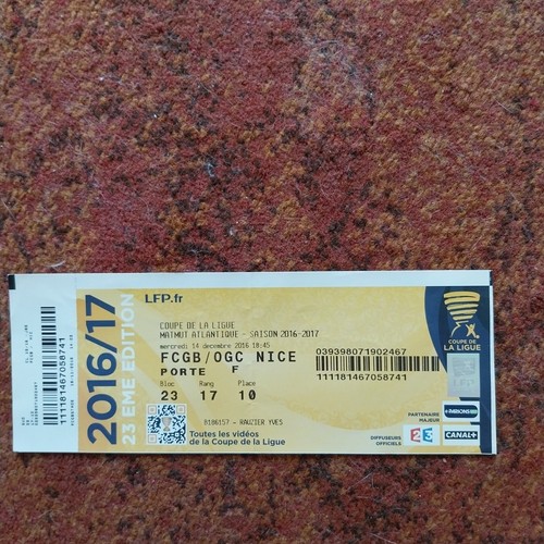 Ticket match girondins de - du,