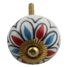 Bouton de meuble en céramique Poignée de porte Fleur 15 rouge-bleu-noir