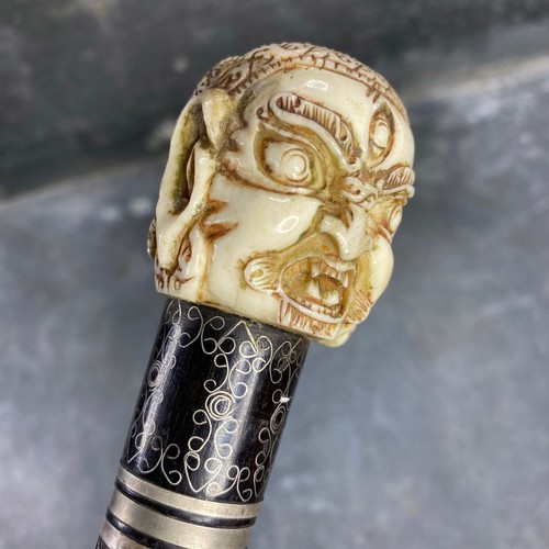 Canne damasquinée argent - canne,