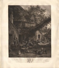 1900 Grande gravure Cornelis Dusart The Jocund Peasants Village Auberge Paysans