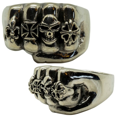 Poing bague 925 crâne - poing, argent