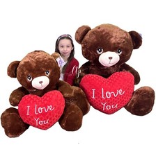 Ours En Peluche Géant Assis 100 - 140CM Marron Avec Cœur - I LOVE YOU