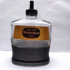 ANCIENNE GRANDE BOUTEILLE D'ENCRE NOIRE PERMANENTE WATERMAN 1954 JIF PARIS