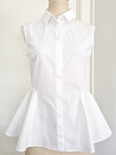 McQ Alexander Mcqueen White Cotton Peplum Poplin Sleeveless Shirt Blouse Top 38 