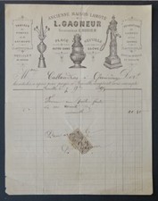 Facture 1899 GAGNEUR Pompe épi de faitage lampe pétrole entête illustrée 48