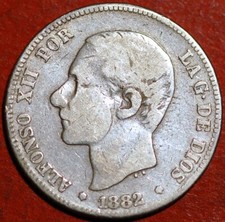 1882 MS M Spain 2 Pesetas