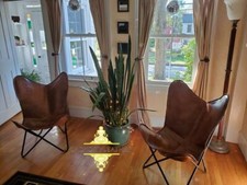 2 Pièces Handmade Buffalo Cuir Papillon Chaise Salon Relax Bras Maison Décor