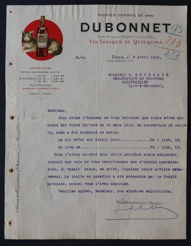Facture 1910 quinquina - facture,
