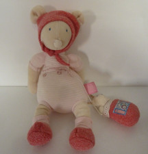48. Doudou musical MOULIN ROTY SOURIS LILA PATACHON rayé rose bonnet lire svp EM