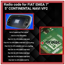 Code Radio Fiat Continental VP2 EMEA – Déverrouillage Autoradio Fiat / Jeep