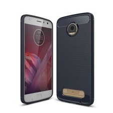 Motorola Moto Z2 Play Étui TPU Fibre de Carbone Optique Brushed Housse Bleu Neuf